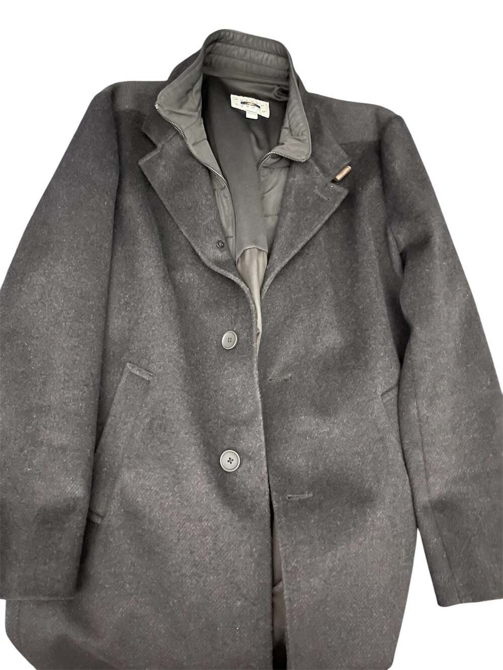Joseph Abboud Men's Gray Wool Blend Overcoat Peacoat with Inner Zip Bib Size XL
